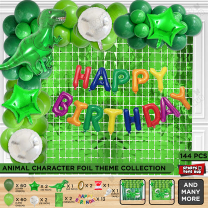 Jumbo T-Rex Green Dino Foil Letter Balloon Arch Theme
