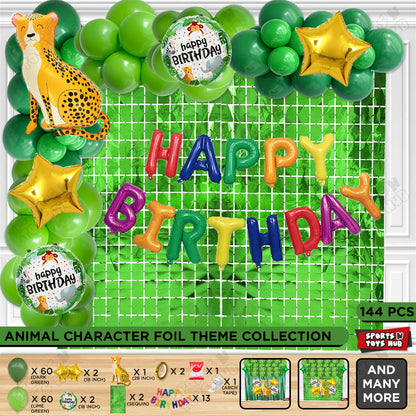 Jungle Safari Leopard Foil Balloon Set With Happy Birthday Foil Letter Arch Theme