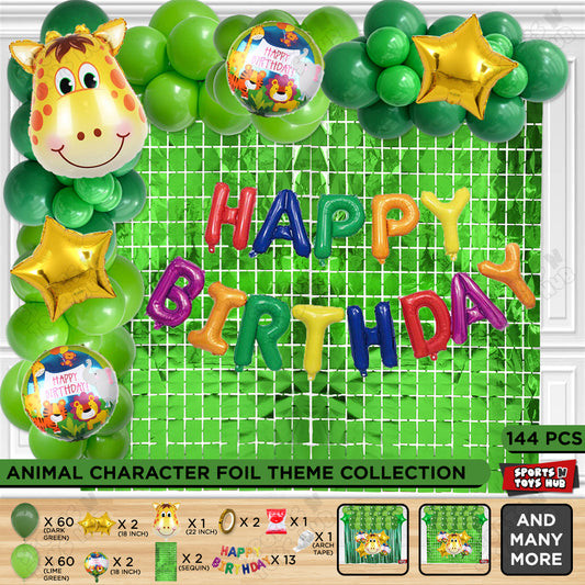 Giraffe Face Jungle Safari Foil Balloon With Happy Birthday Foil Letter Arch Theme