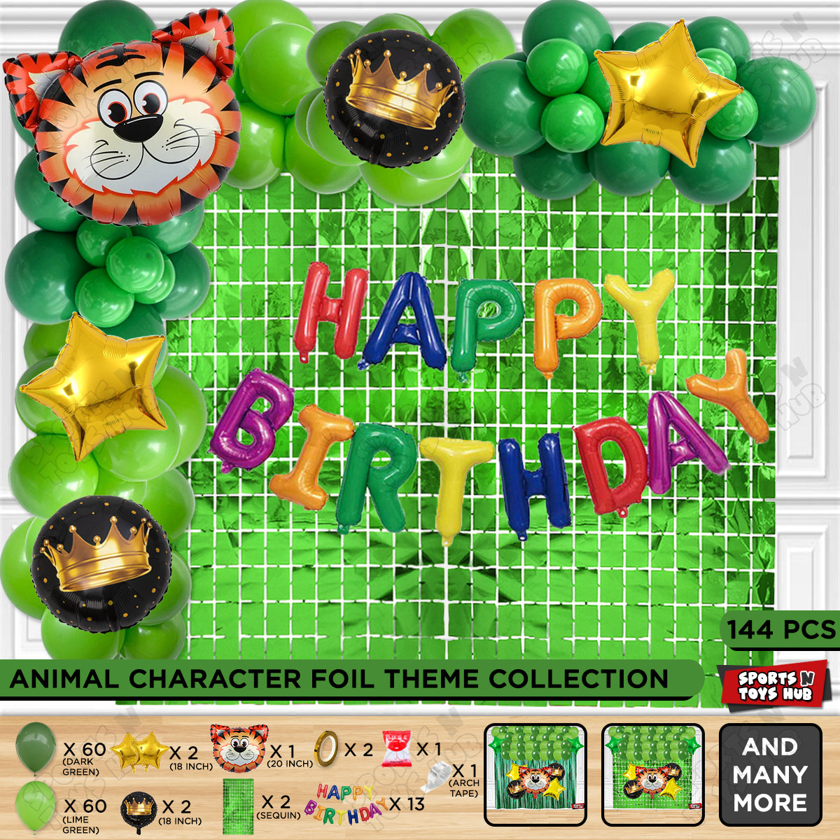 Tiger Jungle Safari Foil Balloon With Happy Birthday Foil Letter Arch Theme