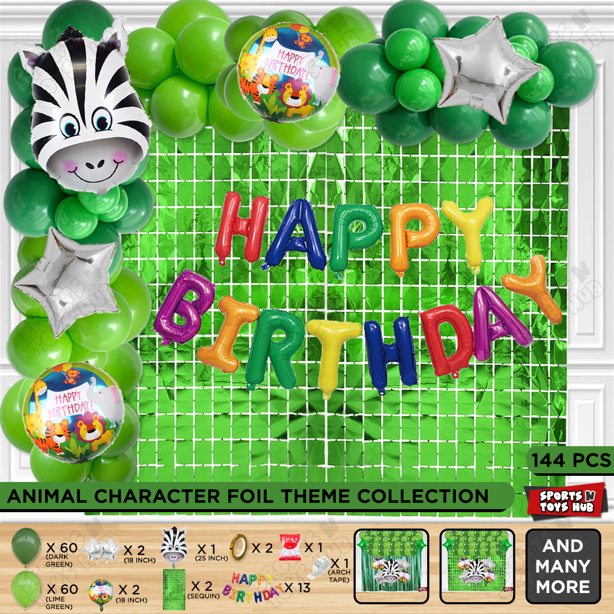 Zebra Face Jungle Safari Foil Balloon With Happy Birthday Foil Letter Arch Theme