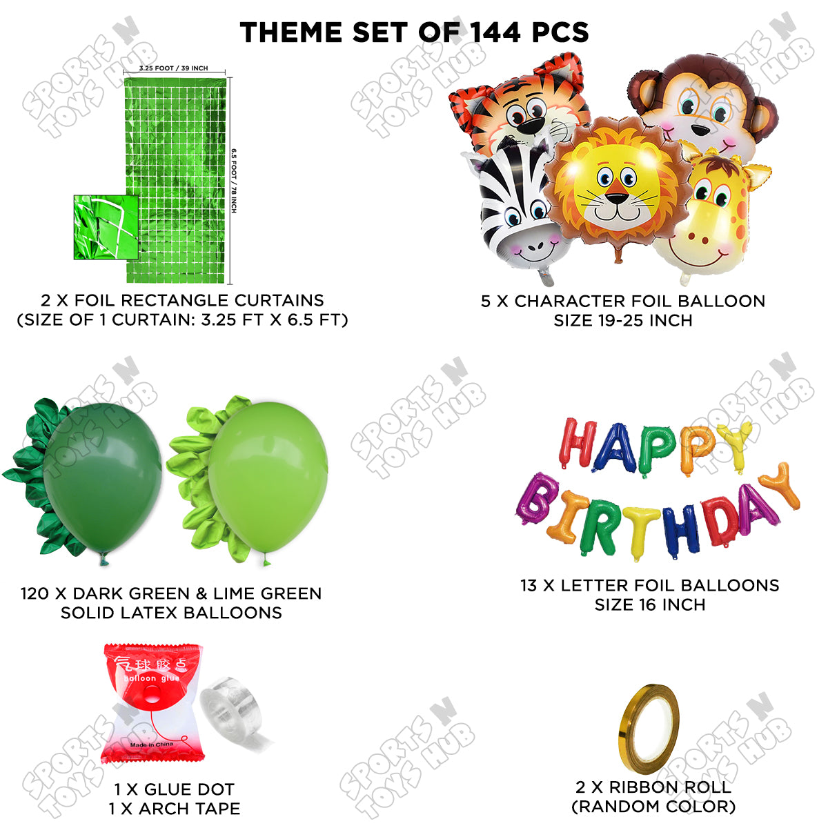 Jungle Safari Animal Character Foil Balloon Set With Happy Birthday Foil Letter Theme