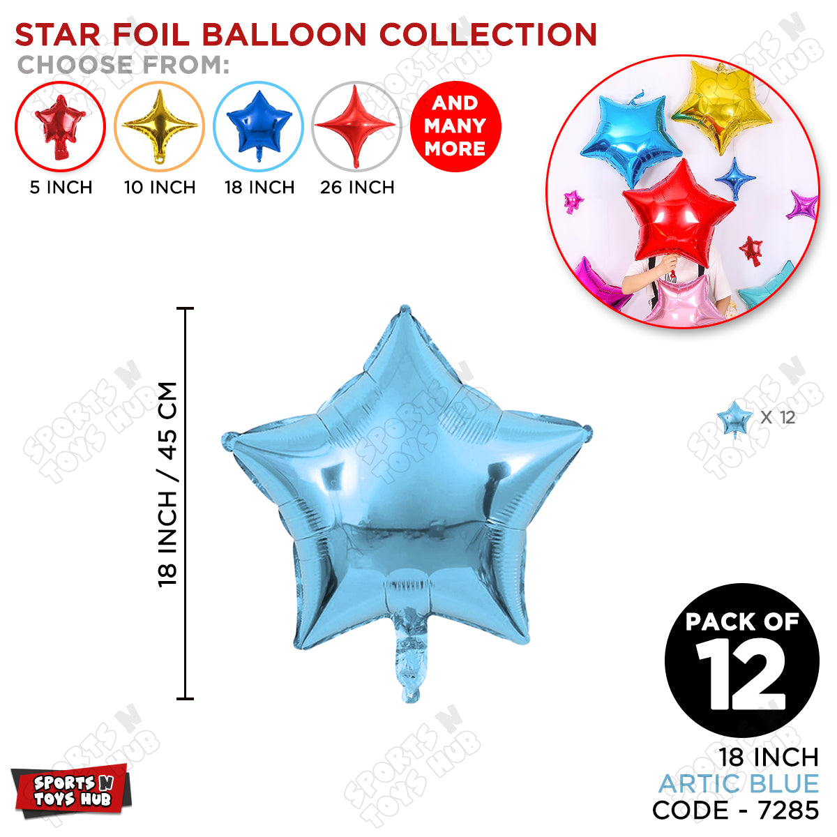 18 Inch - Artic Blue Star Foil Balloon