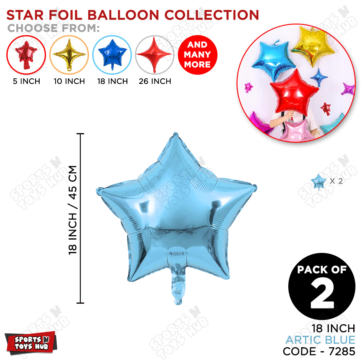 18 Inch - Artic Blue Star Foil Balloon
