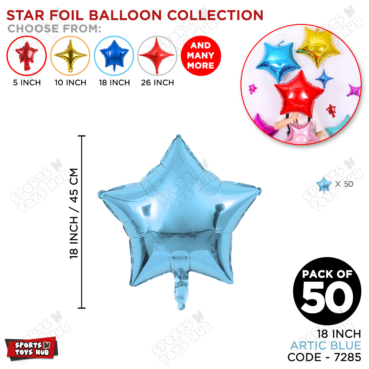 18 Inch - Artic Blue Star Foil Balloon