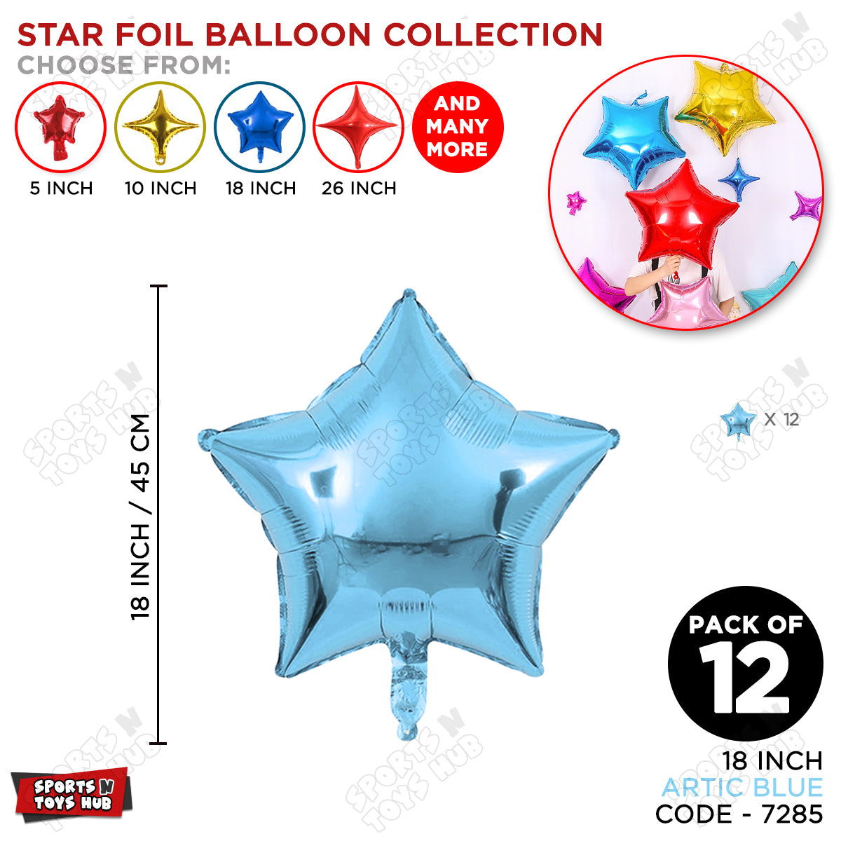 18 Inch - Artic Blue Star Foil Balloon