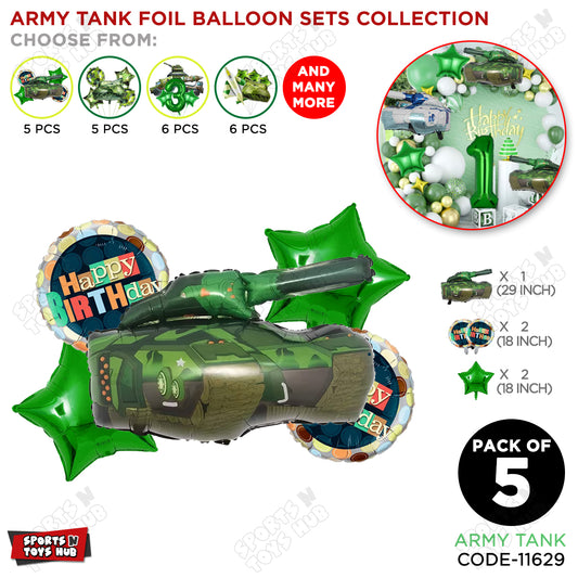 Army Tank Pack Of 5 Foil Balloon Set