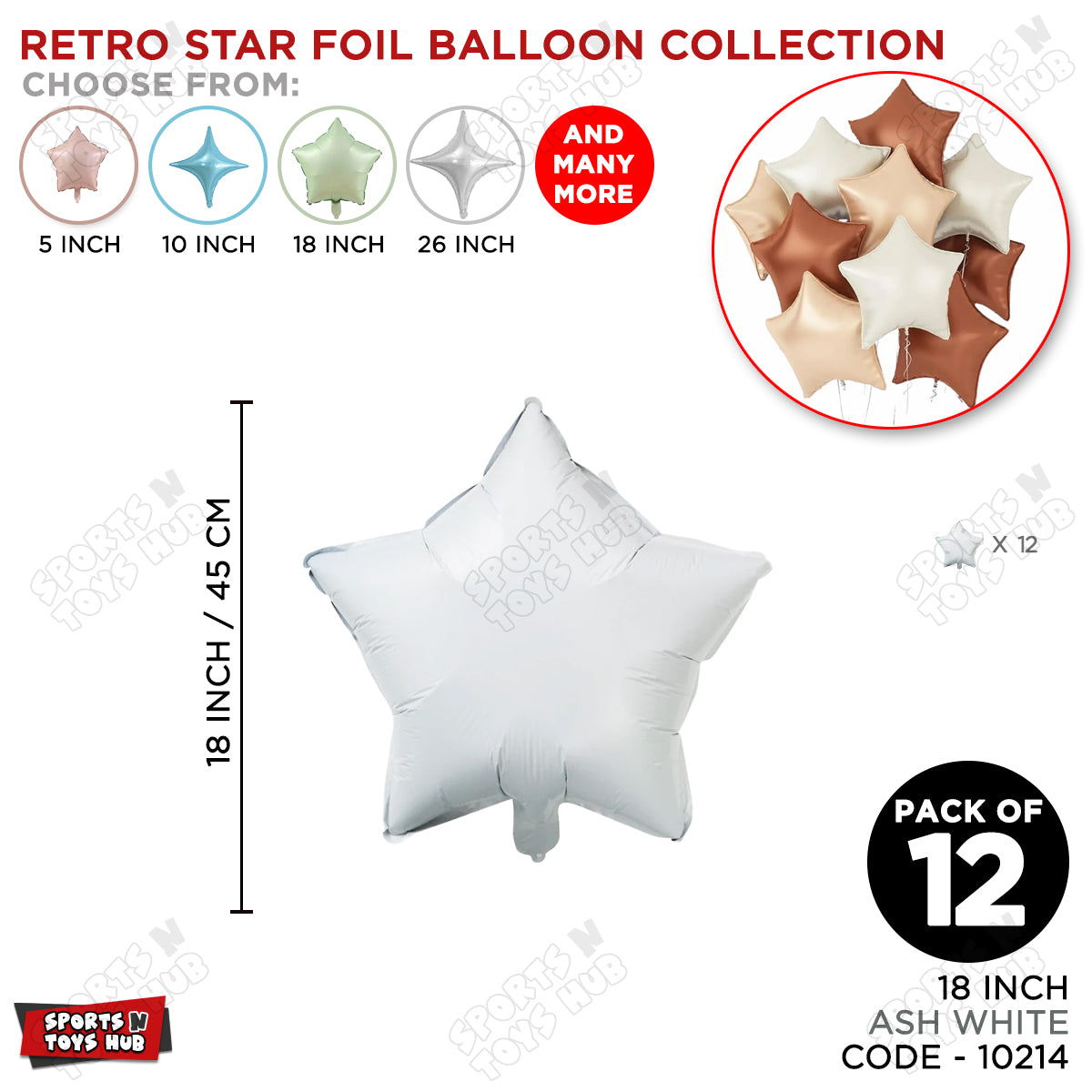 18 Inch - Retro Ash White Star Foil Balloon