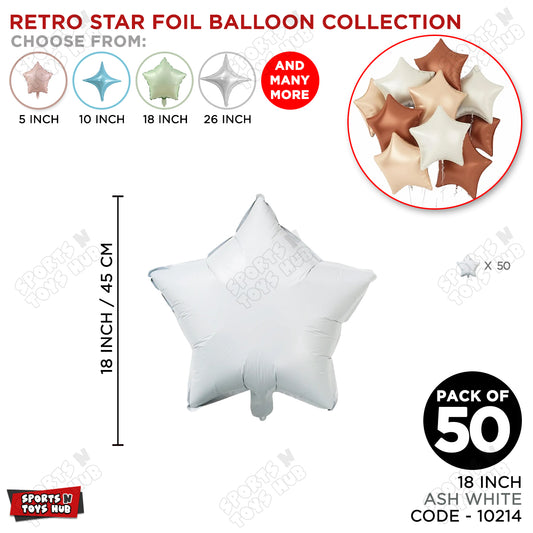 18 Inch - Retro Ash White Star Foil Balloon