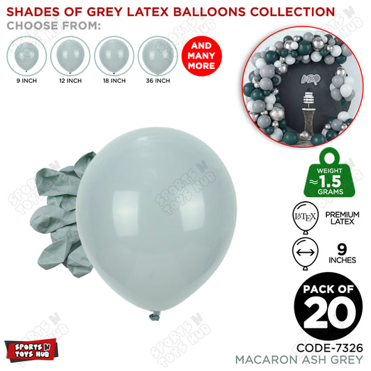 Ash Grey Latex Balloons Available In 9, 12, 18 & 36 Inch Sizes