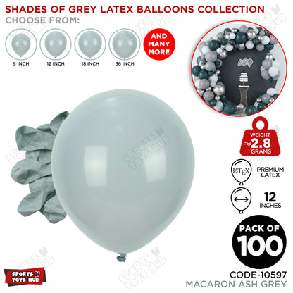Ash Grey Latex Balloons Available In 9, 12, 18 & 36 Inch Sizes
