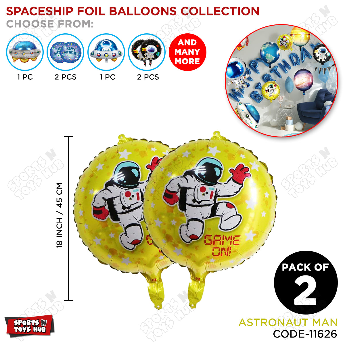 Printed Astronaut Round Foil Balloon - Pack Of 2