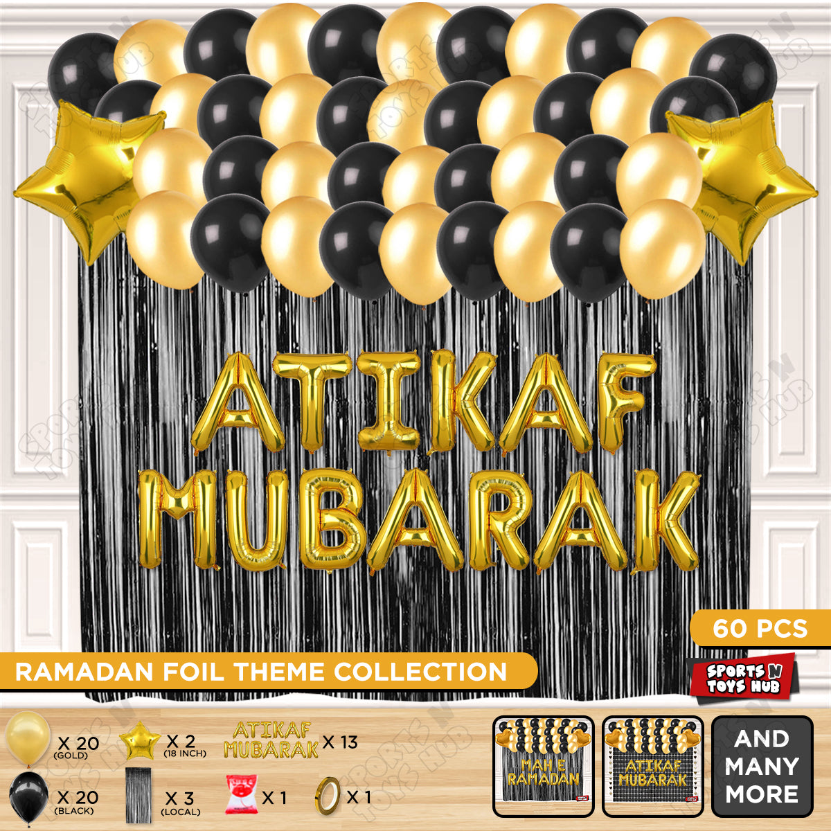 Atikaf Mubarak Foil Balloon Curtain Theme Collection