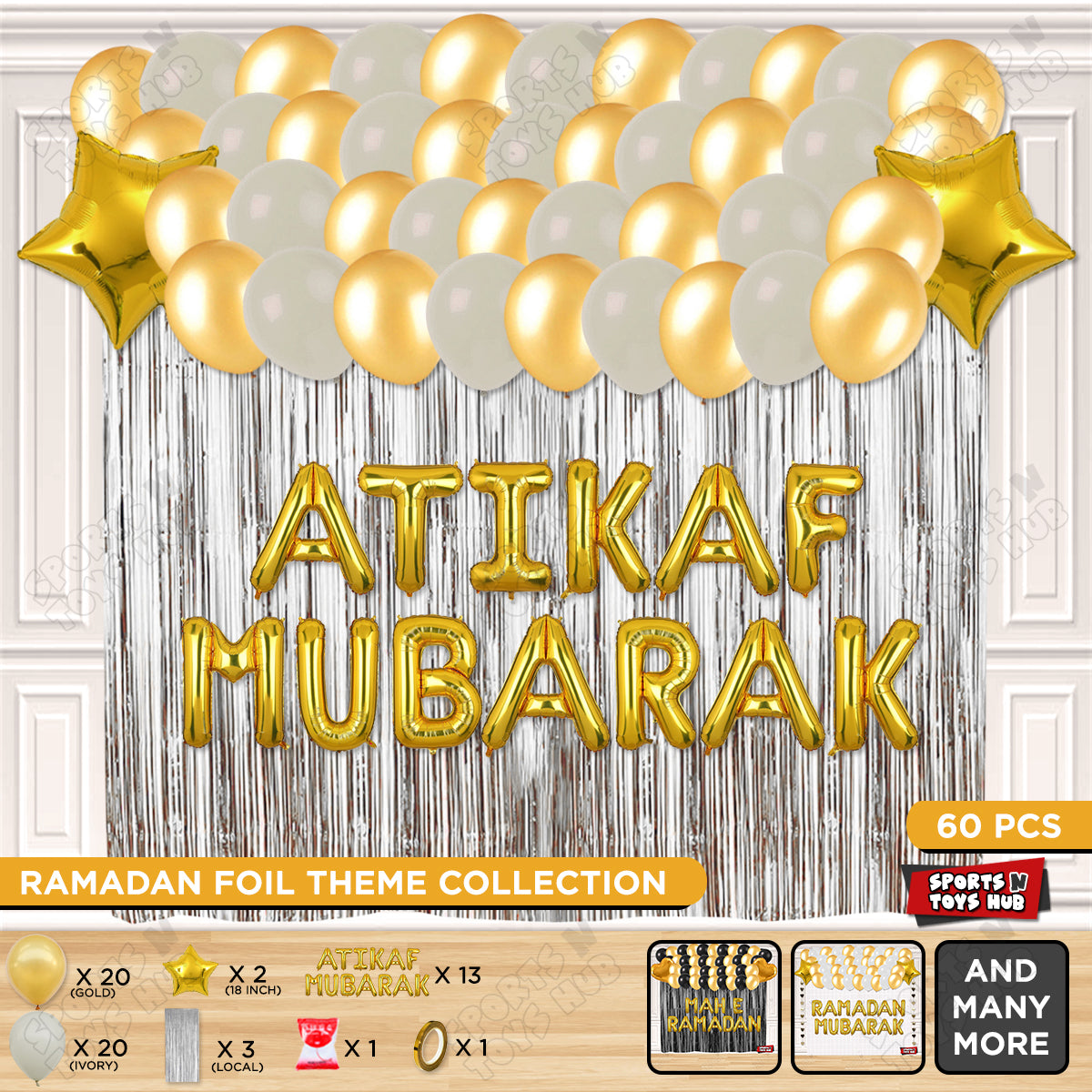Atikaf Mubarak Foil Balloon Curtain Theme Collection