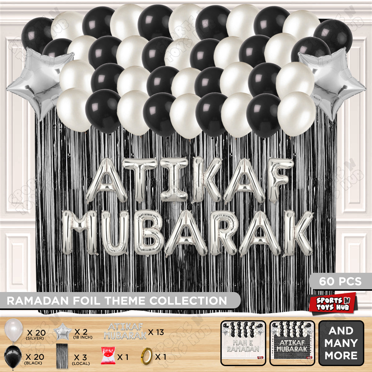 Atikaf Mubarak Foil Balloon Curtain Theme Collection