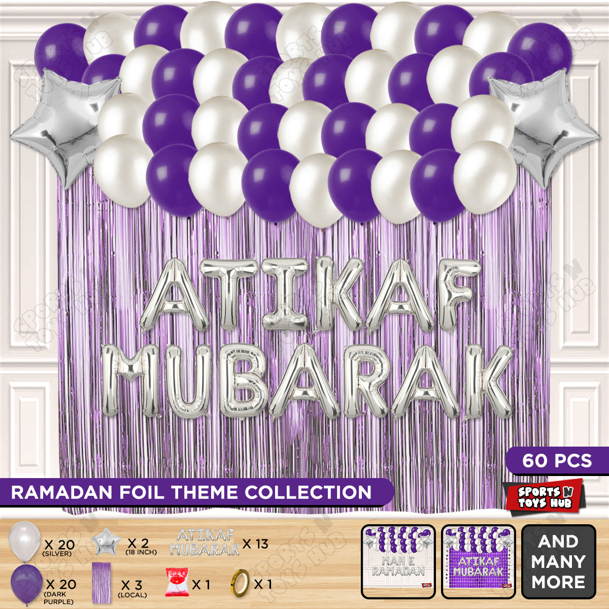 Atikaf Mubarak Foil Balloon Curtain Theme Collection