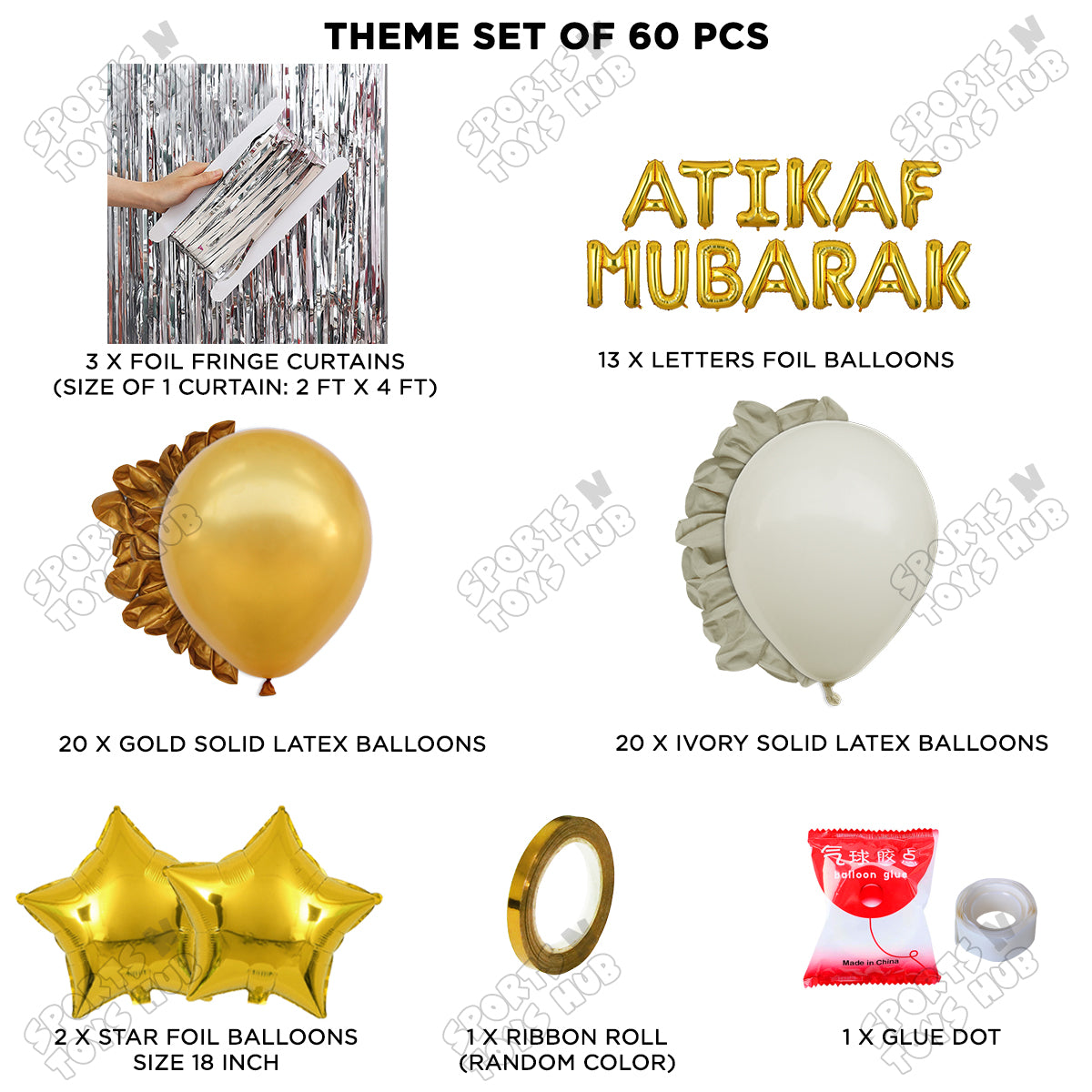 Atikaf Mubarak Foil Balloon Curtain Theme Collection