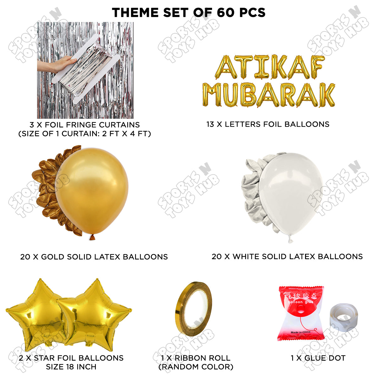 Atikaf Mubarak Foil Balloon Curtain Theme Collection