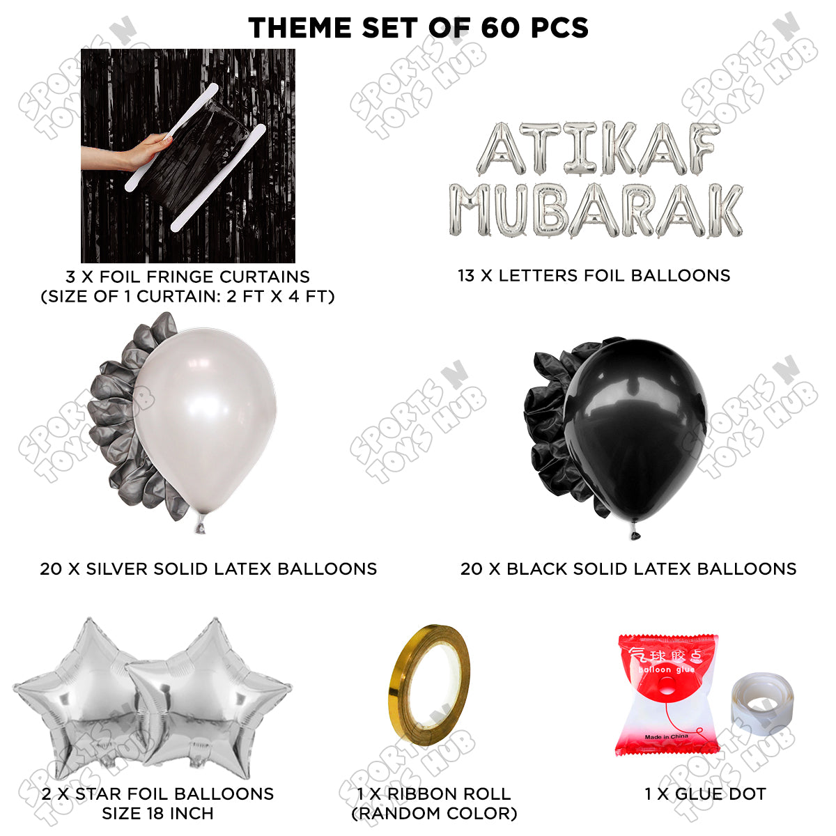 Atikaf Mubarak Foil Balloon Curtain Theme Collection