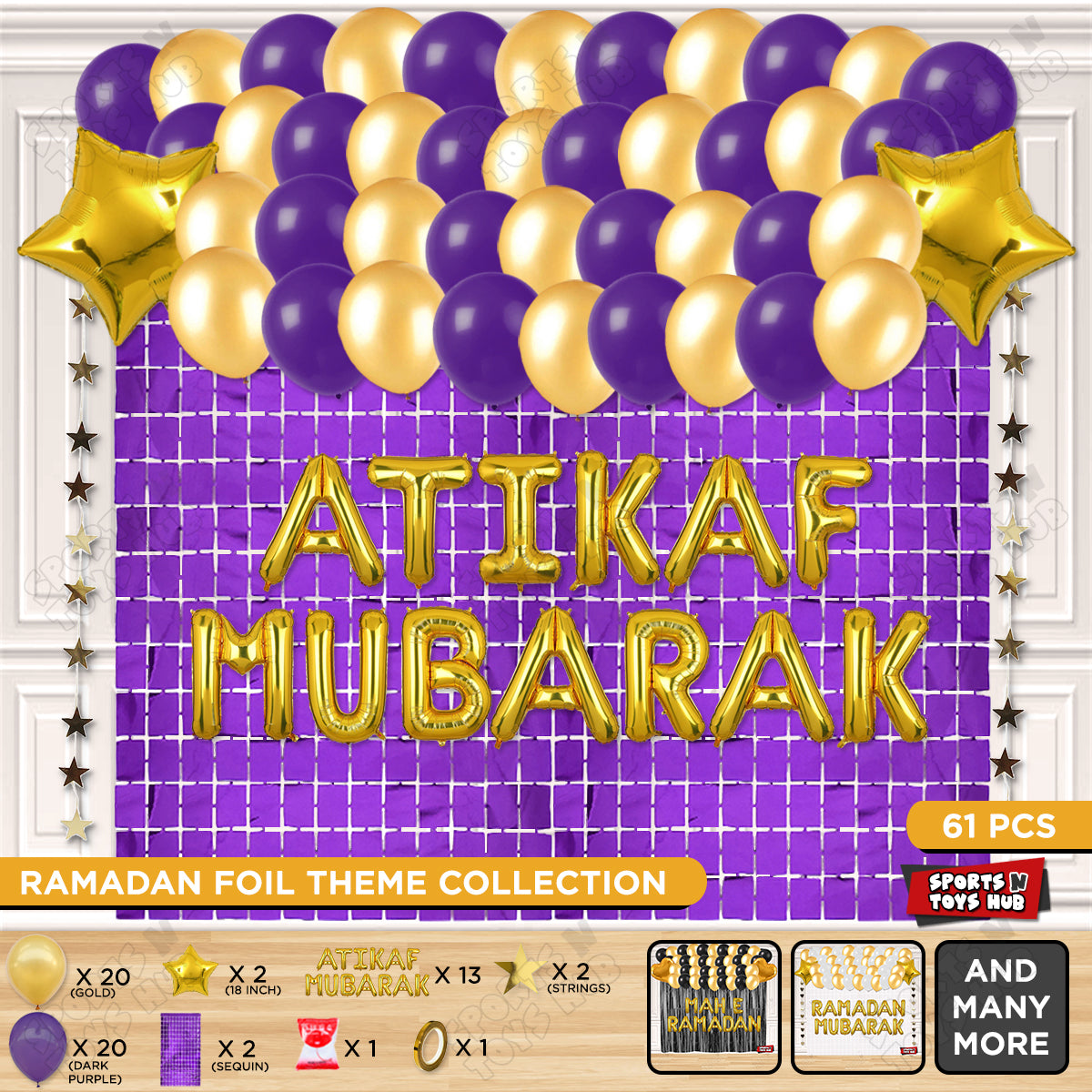 Atikaf Mubarak Foil Balloon Rectangle Curtain Theme Collection