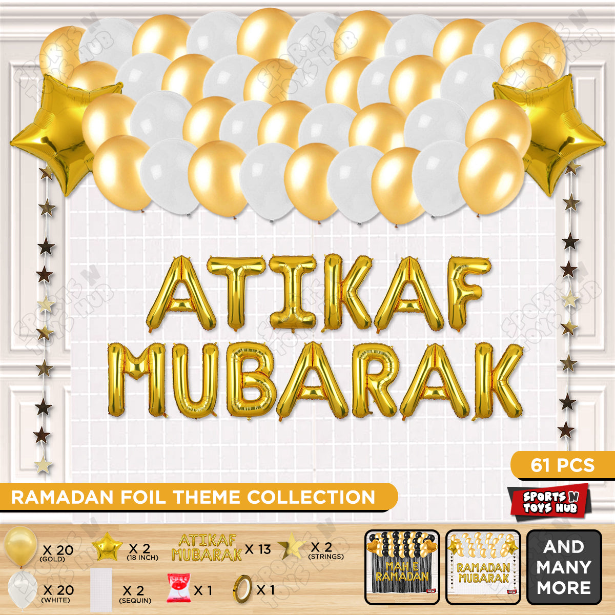 Atikaf Mubarak Foil Balloon Rectangle Curtain Theme Collection