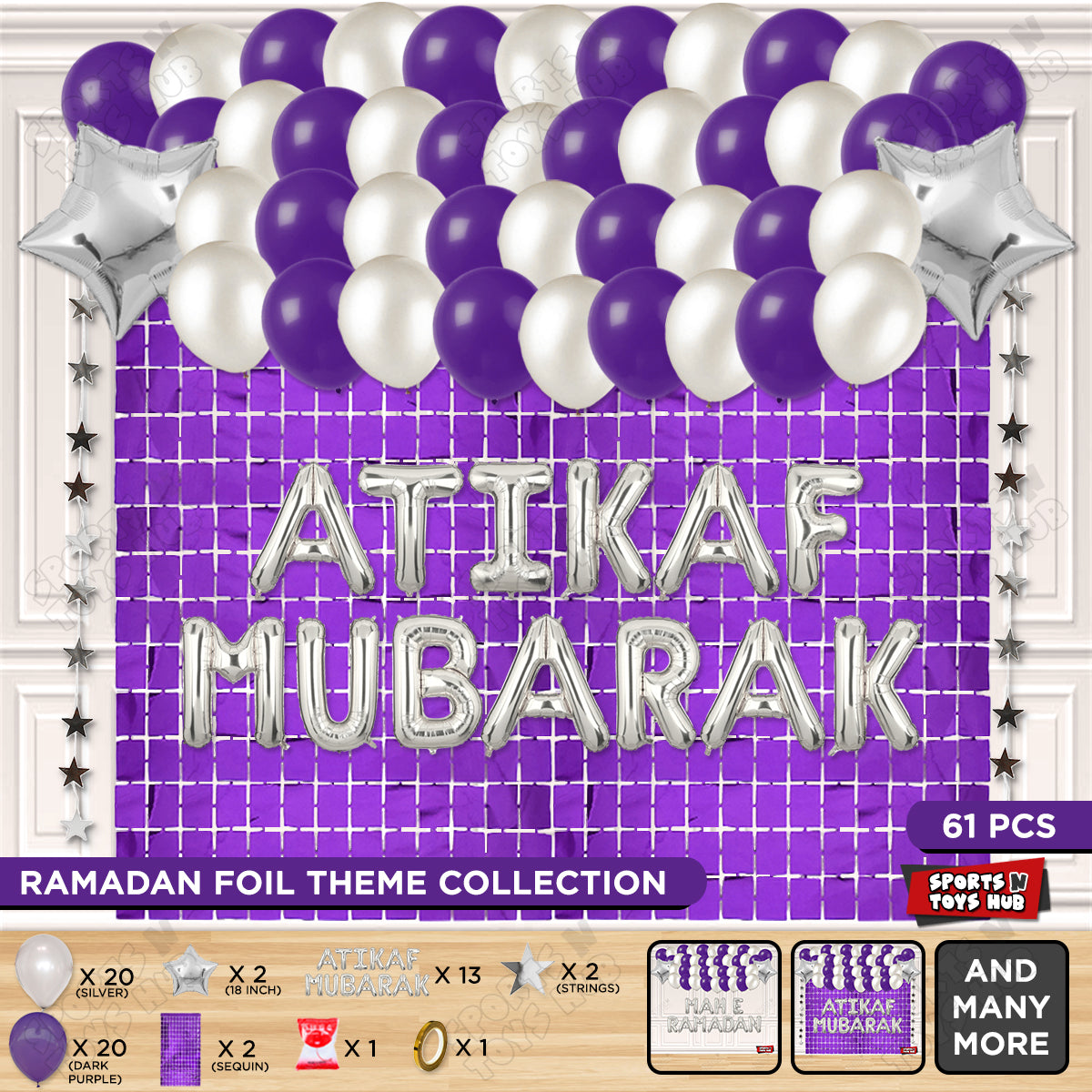 Atikaf Mubarak Foil Balloon Rectangle Curtain Theme Collection