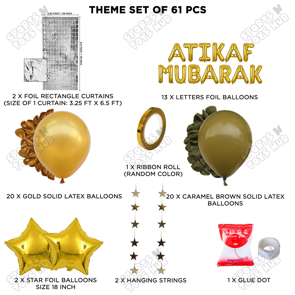 Atikaf Mubarak Foil Balloon Rectangle Curtain Theme Collection