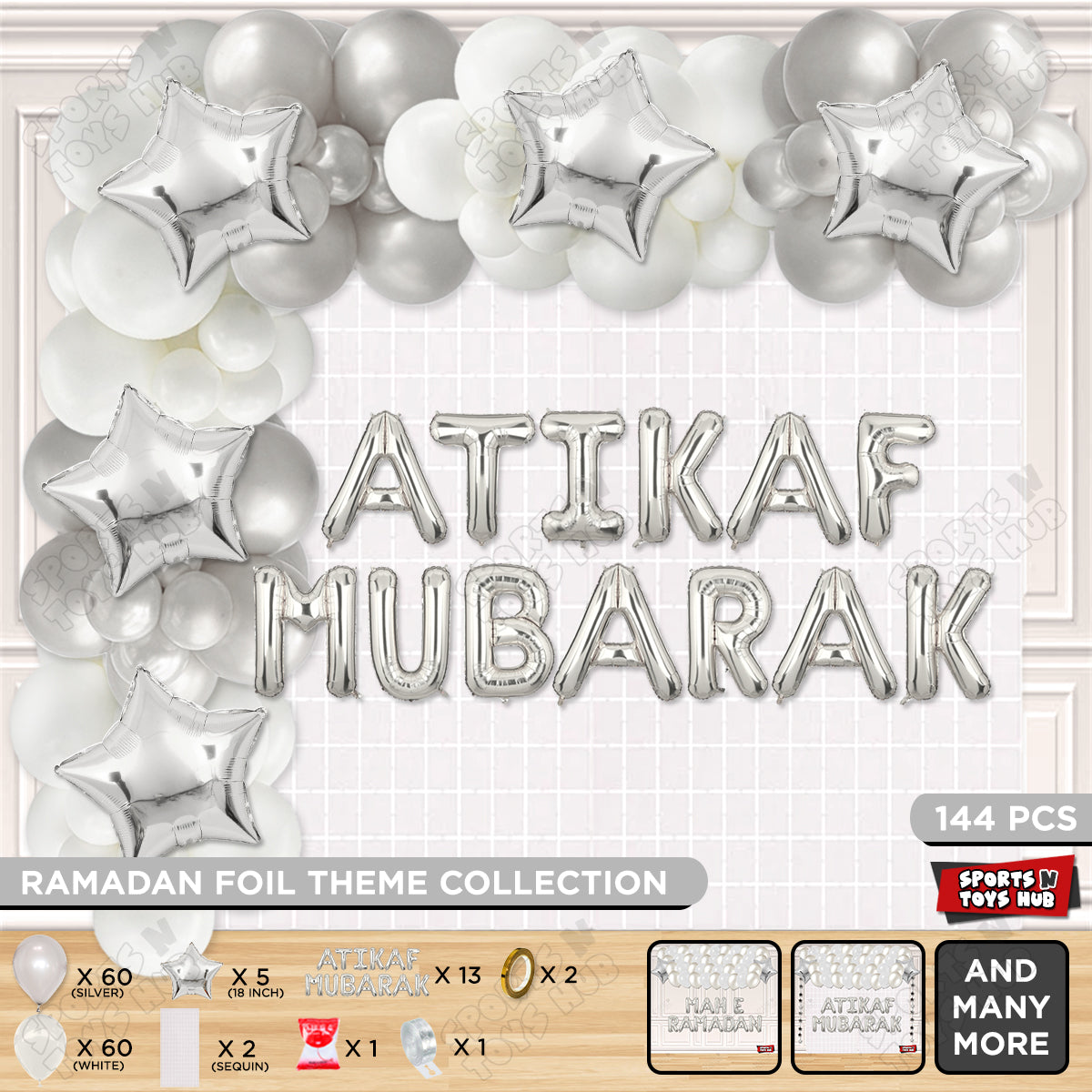 Atikaf Mubarak Foil Balloon Arch Theme Collection