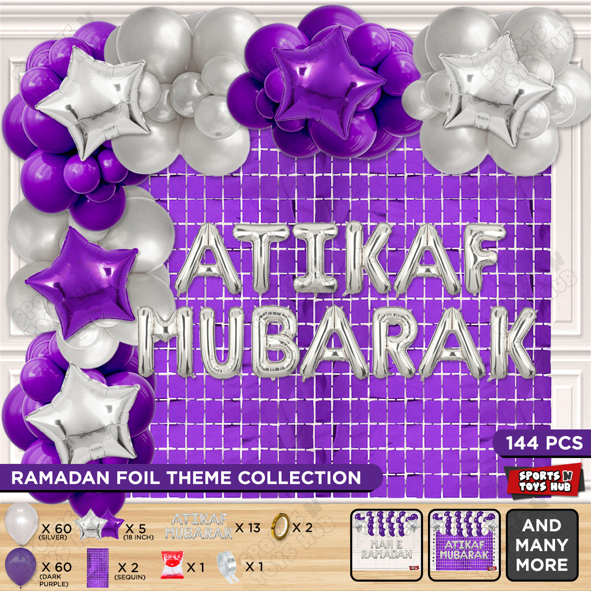 Atikaf Mubarak Foil Balloon Arch Theme Collection