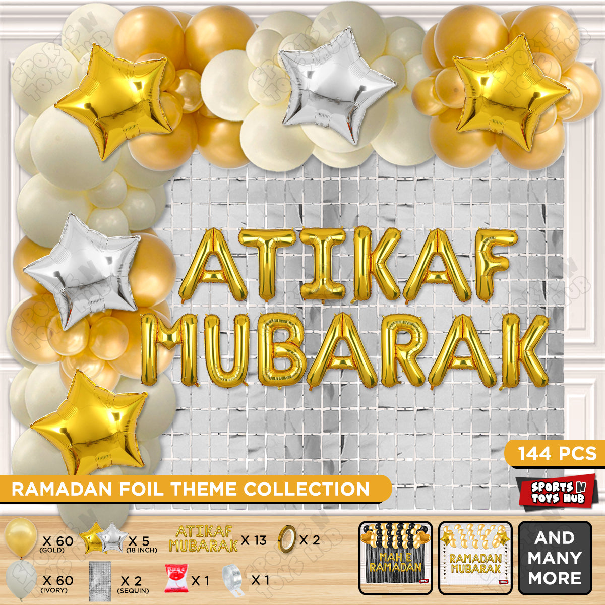 Atikaf Mubarak Foil Balloon Arch Theme Collection