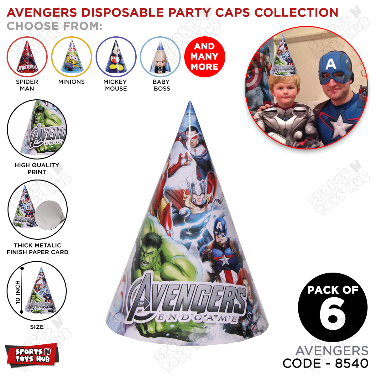@vengers Cartoons Characters Caps - 6 Pcs