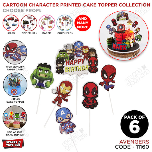Cartoon Characters HBD @vengers Cake Topper - 6 Pcs