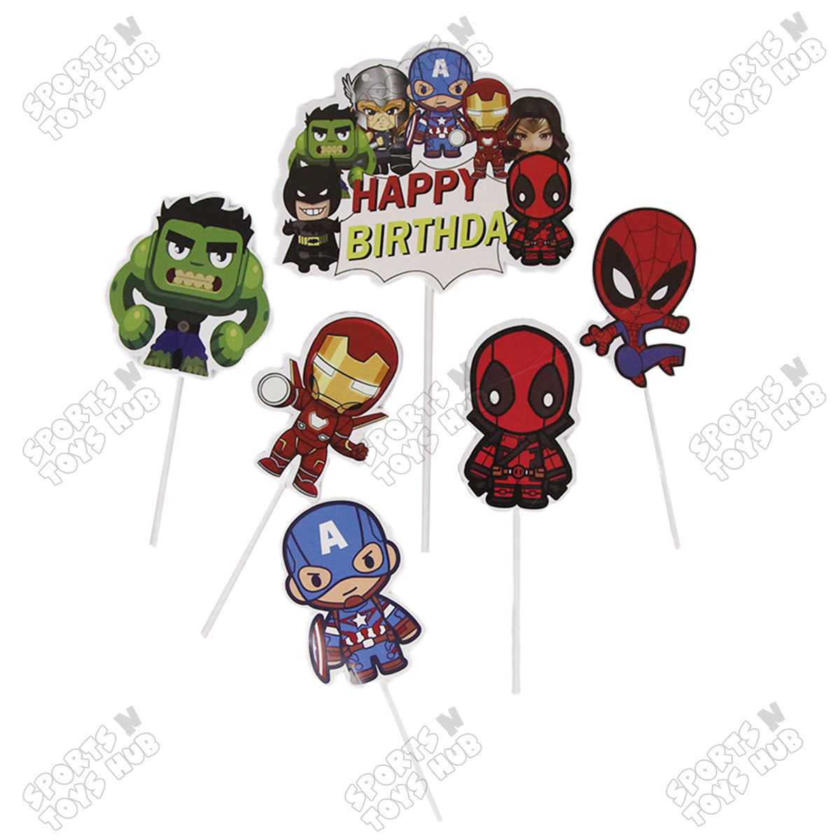 Cartoon Characters HBD @vengers Cake Topper - 6 Pcs