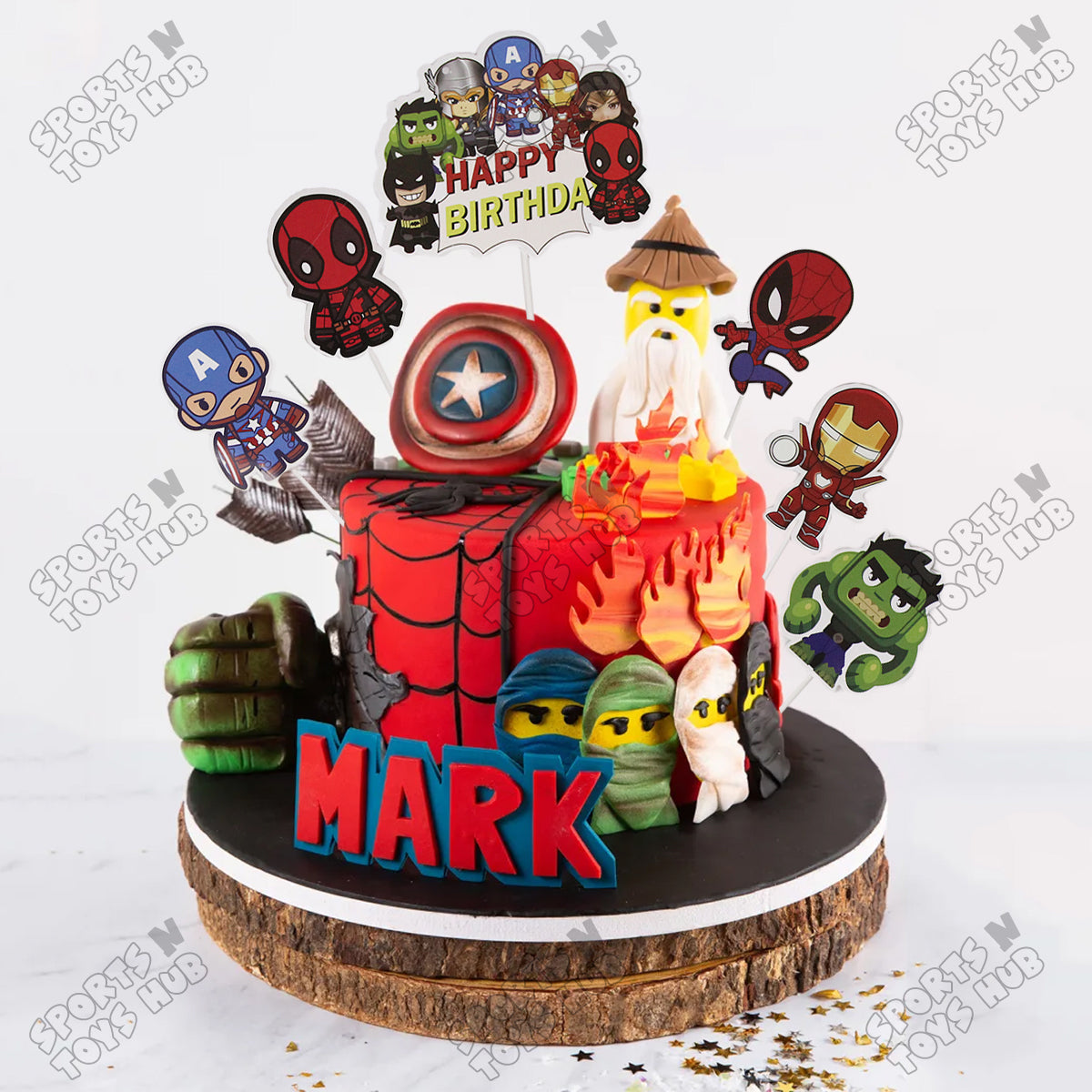 Cartoon Characters HBD @vengers Cake Topper - 6 Pcs