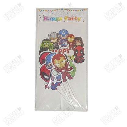 Cartoon Characters HBD @vengers Cake Topper - 6 Pcs
