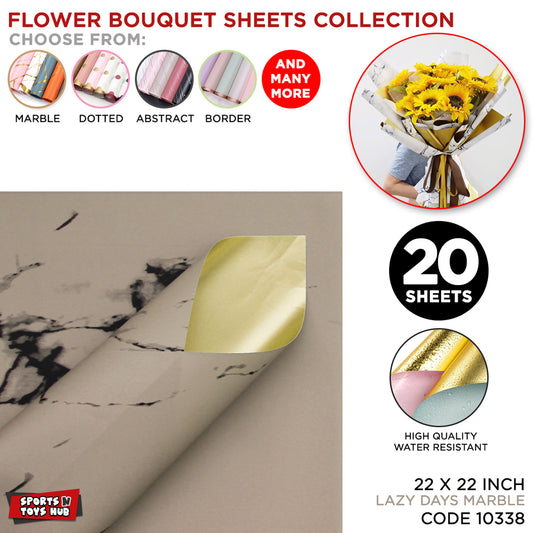 Black Veins Marble Pattern Flower Wrapping Sheets with Gold Back – Premium Opaque Floral Bouquet Wrapping Paper for Fresh Flowers, Gift Packaging, Florist Supplies & Event Decorations
