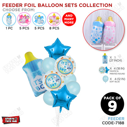 Baby Boy Feeder Foil Balloon Set - Pack Of 9