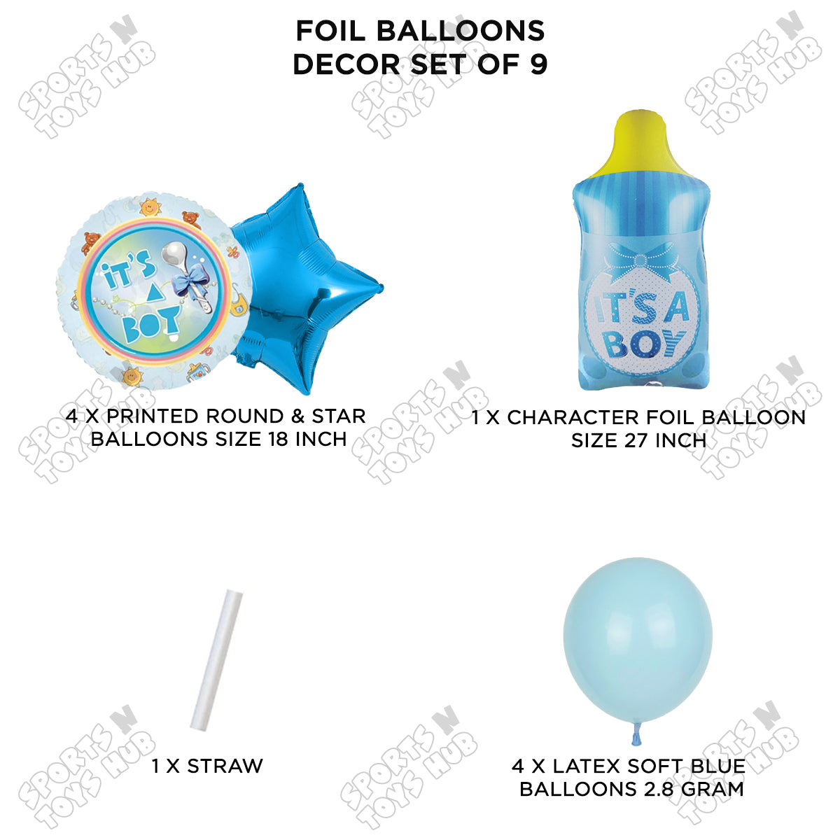 Baby Boy Feeder Foil Balloon Set - Pack Of 9