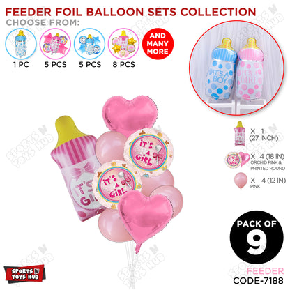 Baby Girl Feeder Foil Balloon Set - Pack Of 9