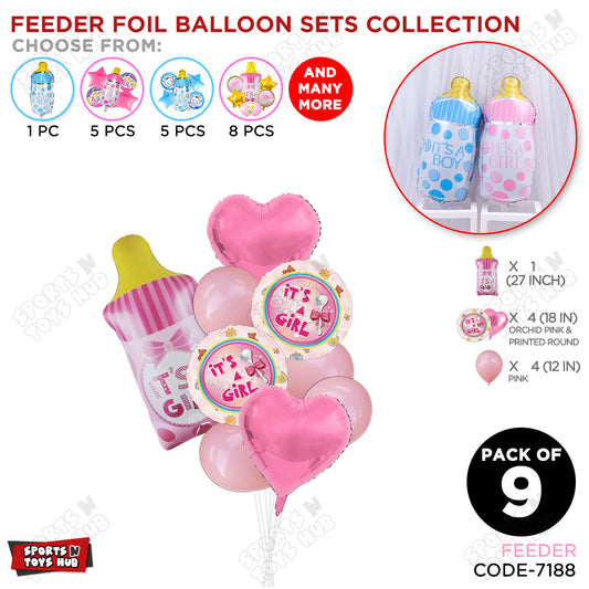 Baby Girl Feeder Foil Balloon Set - Pack Of 9