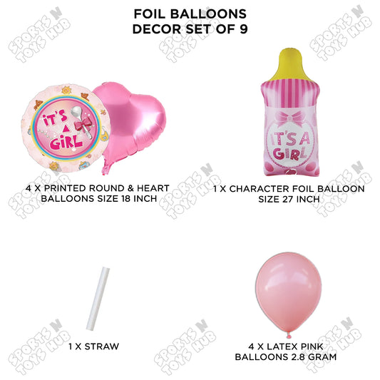 Baby Girl Feeder Foil Balloon Set - Pack Of 9