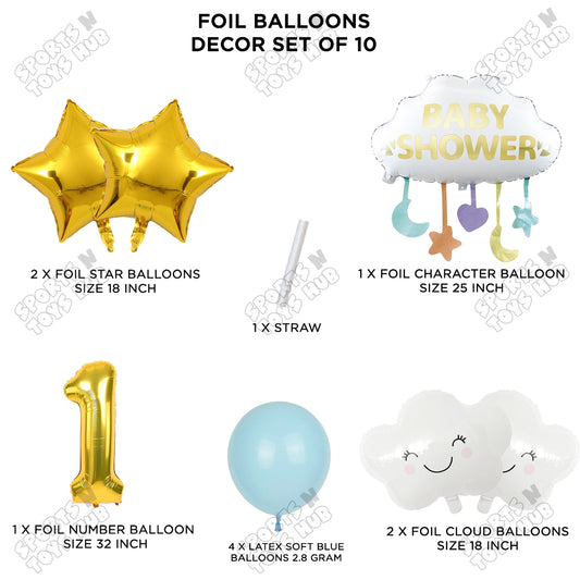Baby Shower Cloud Pack Of 10 Foil Balloon Set With 32 Inch Foil Balloon Number