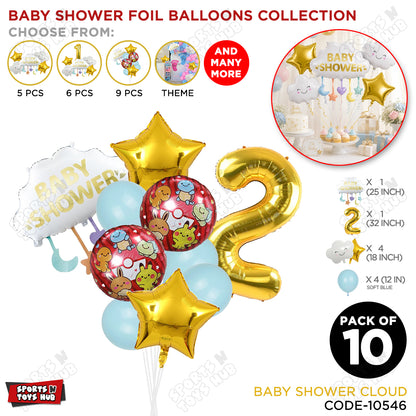 Baby Shower Cloud Pack Of 10 Foil Balloon Set With 32 Inch Foil Balloon Number
