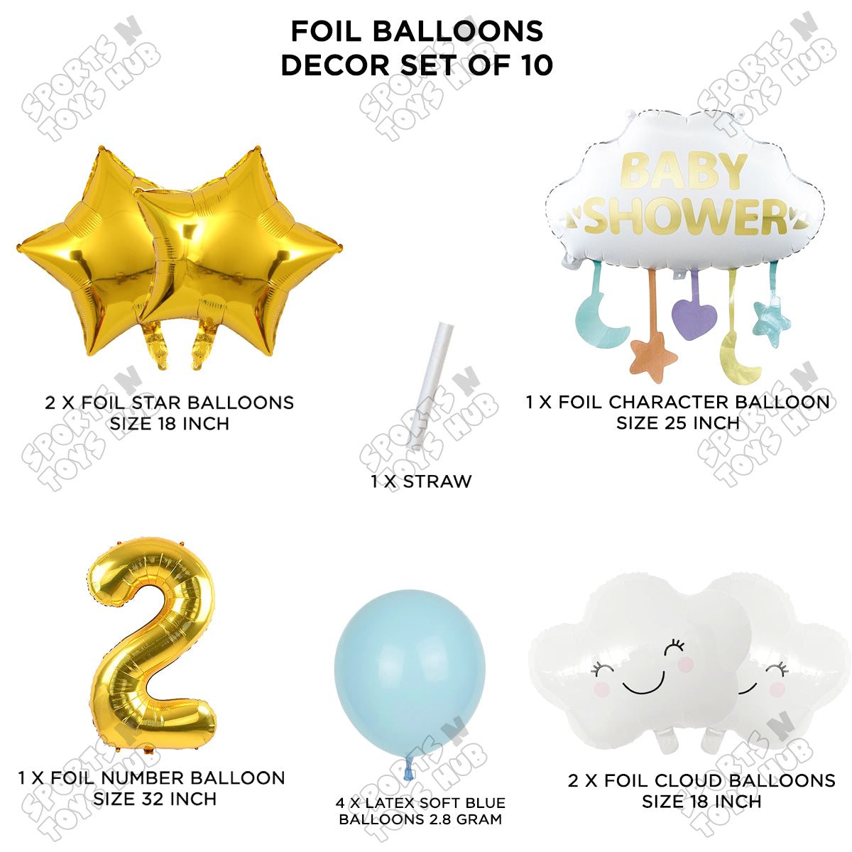 Baby Shower Cloud Pack Of 10 Foil Balloon Set With 32 Inch Foil Balloon Number