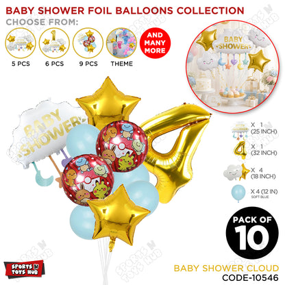 Baby Shower Cloud Pack Of 10 Foil Balloon Set With 32 Inch Foil Balloon Number