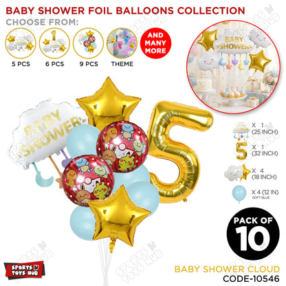 Baby Shower Cloud Pack Of 10 Foil Balloon Set With 32 Inch Foil Balloon Number