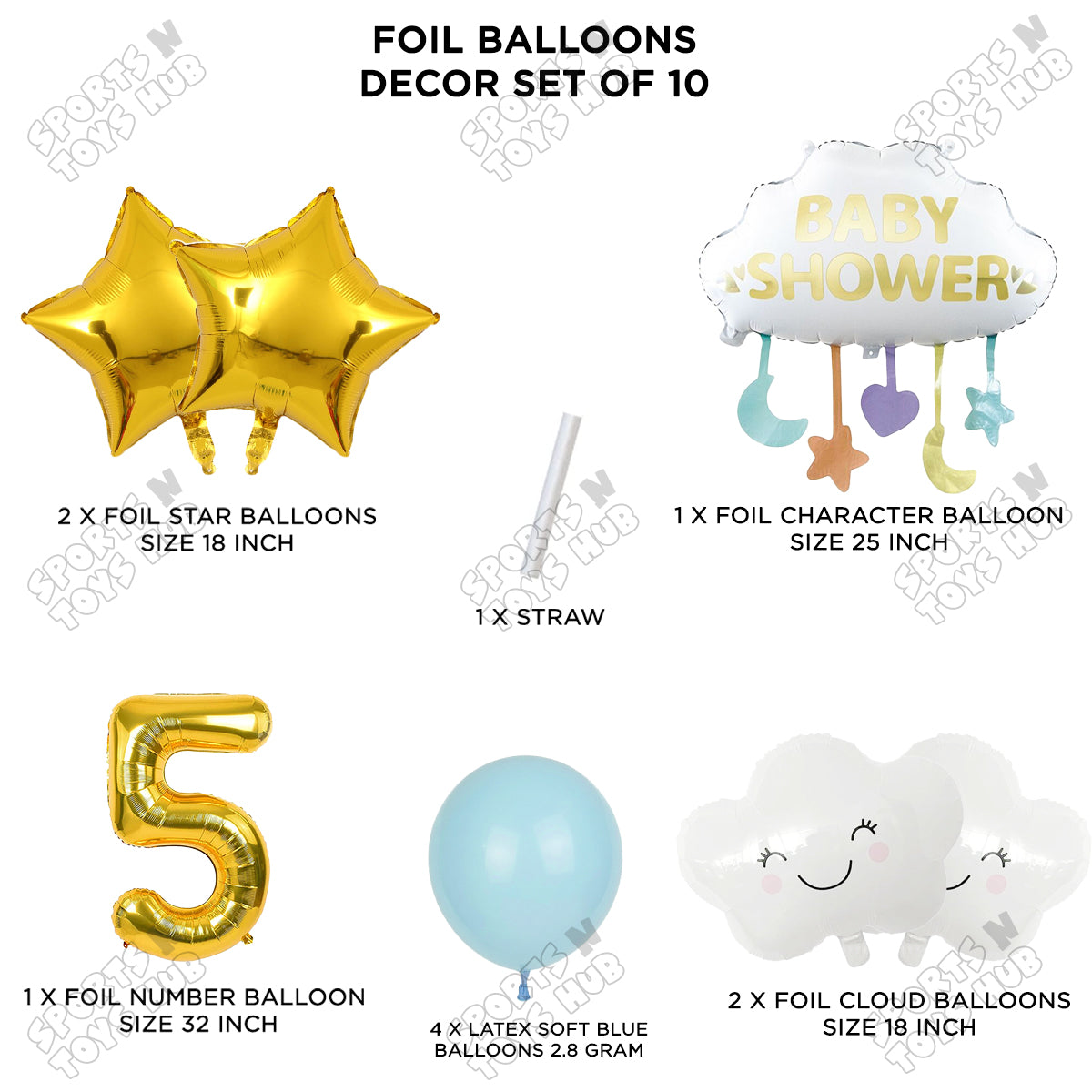 Baby Shower Cloud Pack Of 10 Foil Balloon Set With 32 Inch Foil Balloon Number