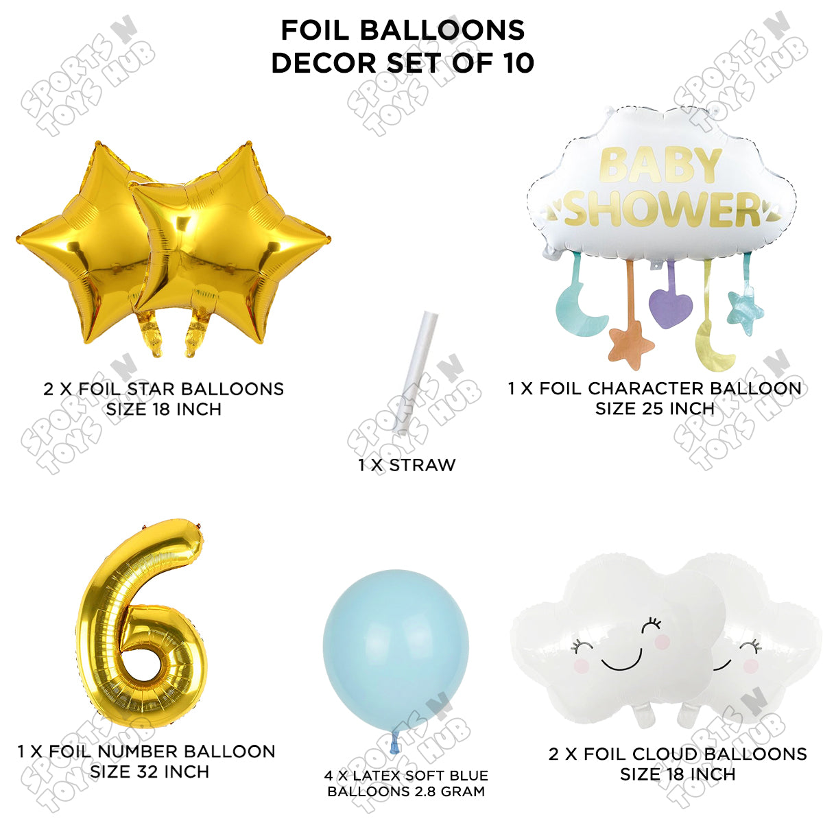 Baby Shower Cloud Pack Of 10 Foil Balloon Set With 32 Inch Foil Balloon Number