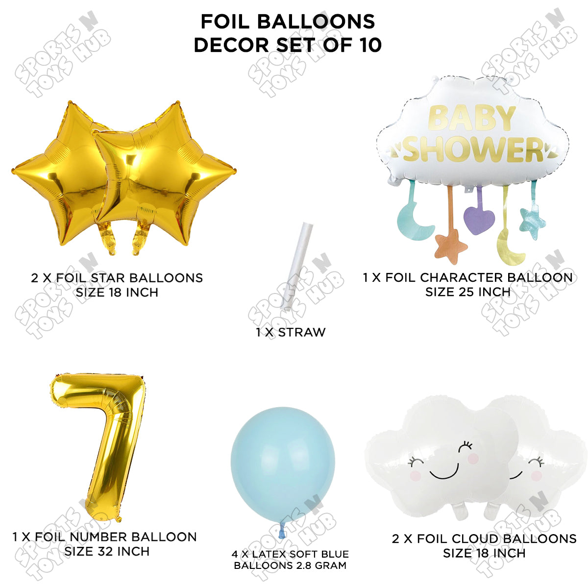 Baby Shower Cloud Pack Of 10 Foil Balloon Set With 32 Inch Foil Balloon Number