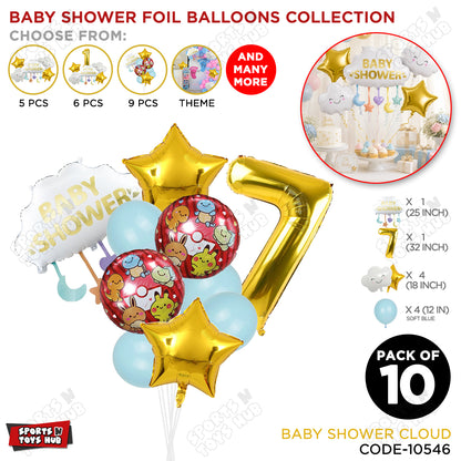 Baby Shower Cloud Pack Of 10 Foil Balloon Set With 32 Inch Foil Balloon Number